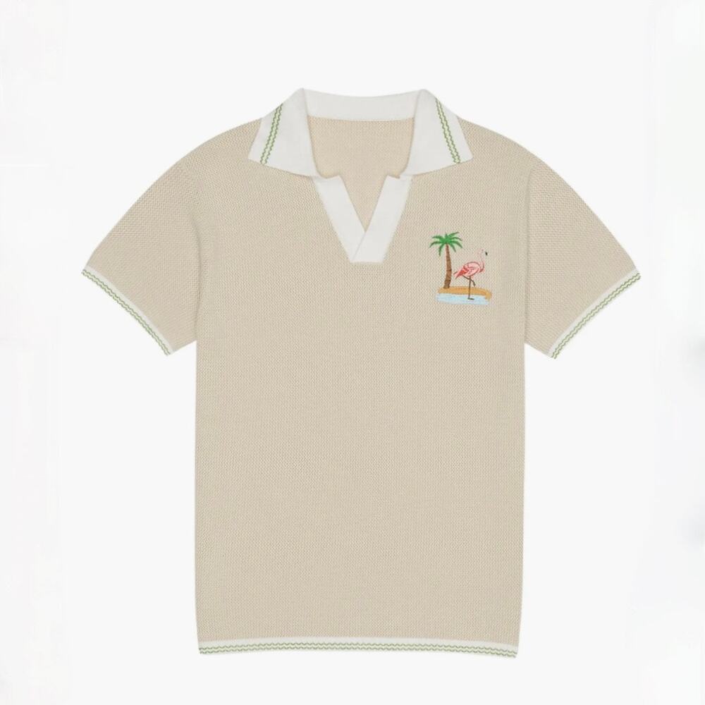 NWT Men's MAVRANS Flamingo Beach Knit Polo Shirt - Size Large
